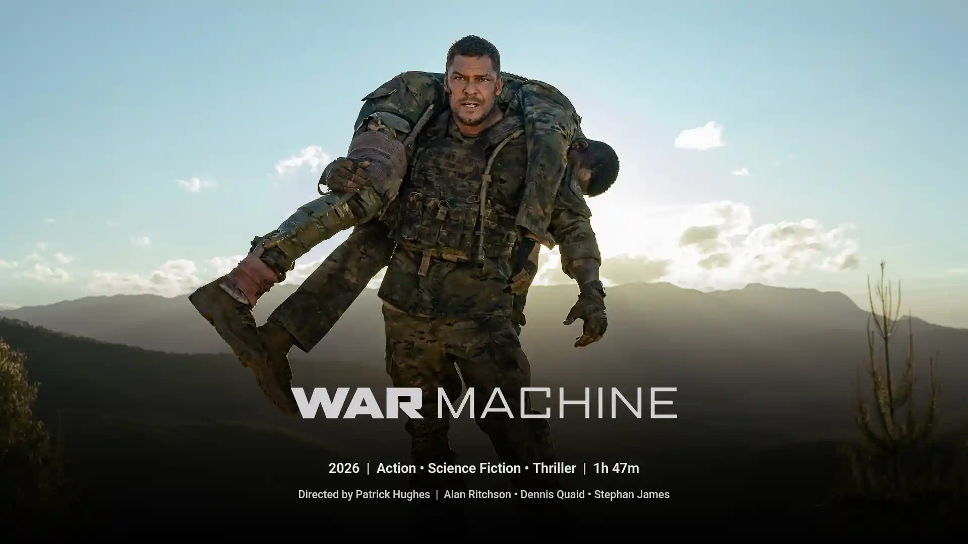 Giant otherworldly killing machine battle in War Machine 2026 Netflix movie
